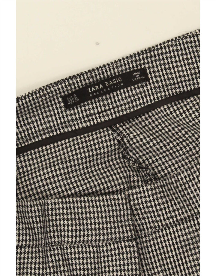 Zara Calça feminina slim cortada pequena W26 L26 preta Houndstooth
