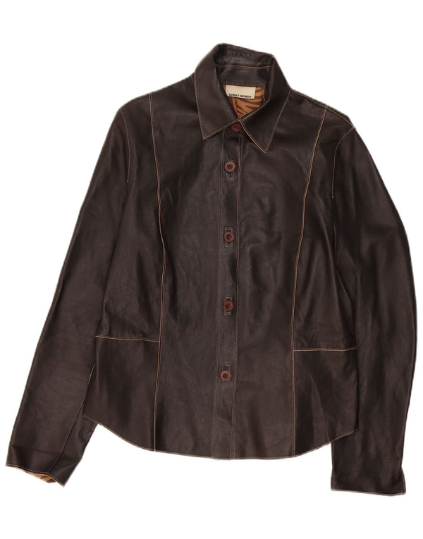 Jaqueta de couro feminina Gerry Weber UK 14 grande preta