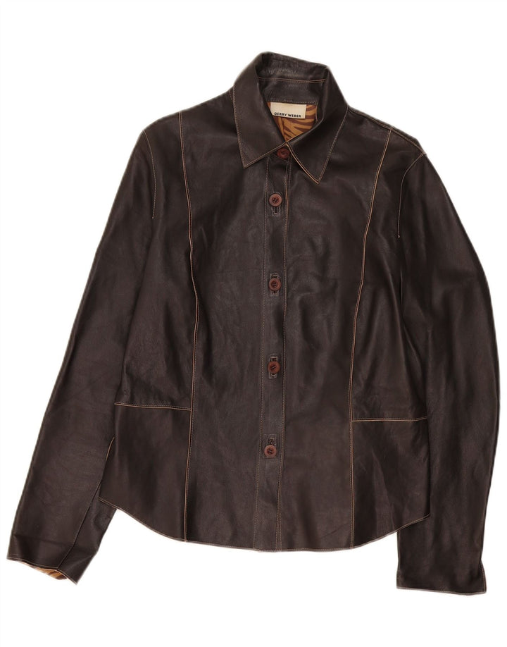 Jaqueta de couro feminina Gerry Weber UK 14 grande preta