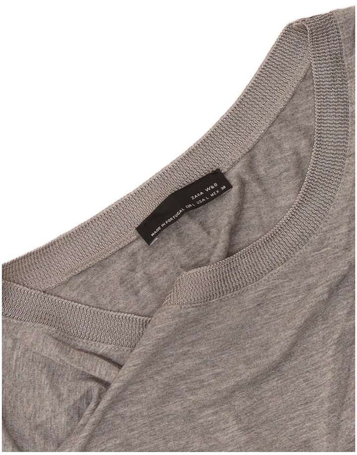 Top feminino Zara de manga comprida UK 16 grande cinza manchado