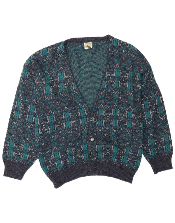 Derby Mens Cardigan Sweater Large Blue Geometric