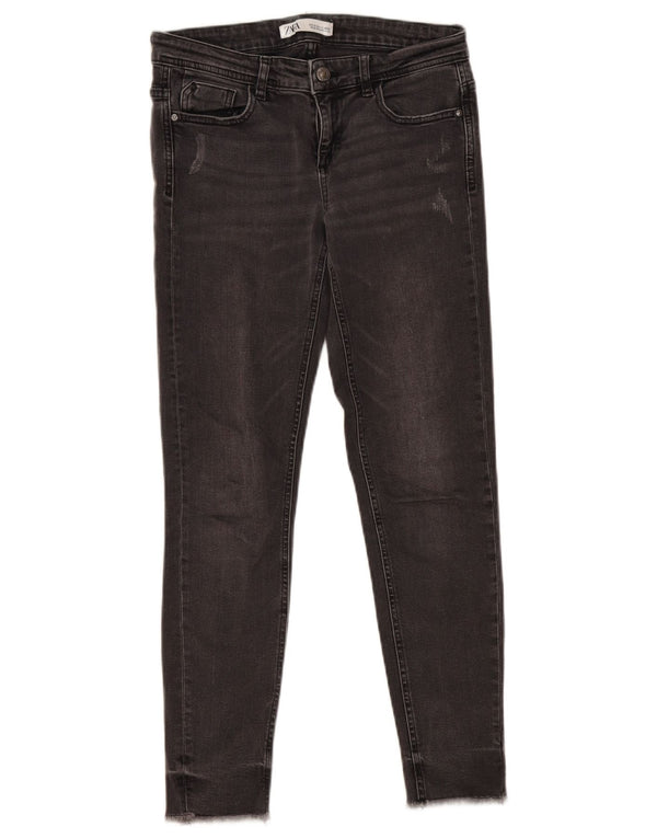 Zara Jeans skinny feminino desgastado EU 36 XS W26 L27 algodão cinza