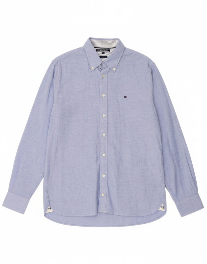 Camisa masculina TOMMY HILFIGER Custom Fit de algodão azul médio