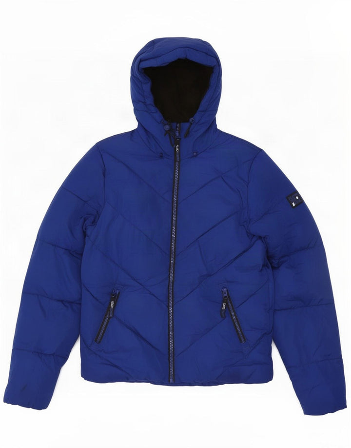 Jaqueta acolchoada com capuz masculina Superdry UK 38 poliéster azul médio