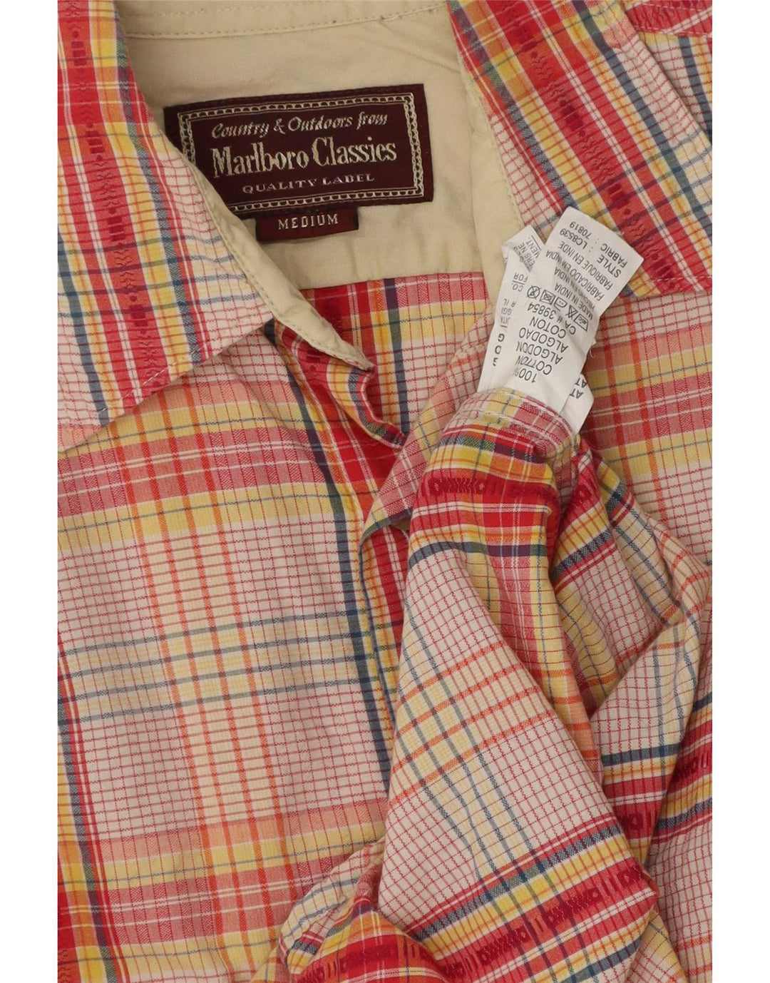 Camisa masculina Marlboro Classics média xadrez multicolorida de algodão