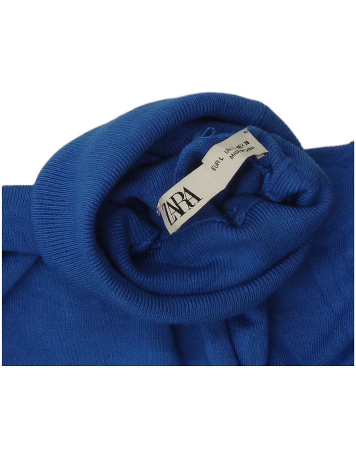Suéter feminino Zara com gola redonda e viscose azul grande Reino Unido 14