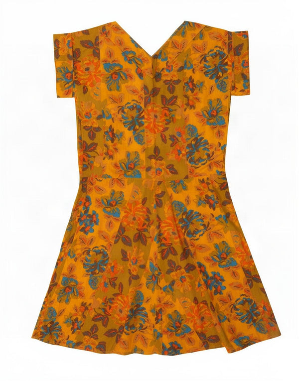 Vestido feminino vintage evasê UK 16 grande floral amarelo