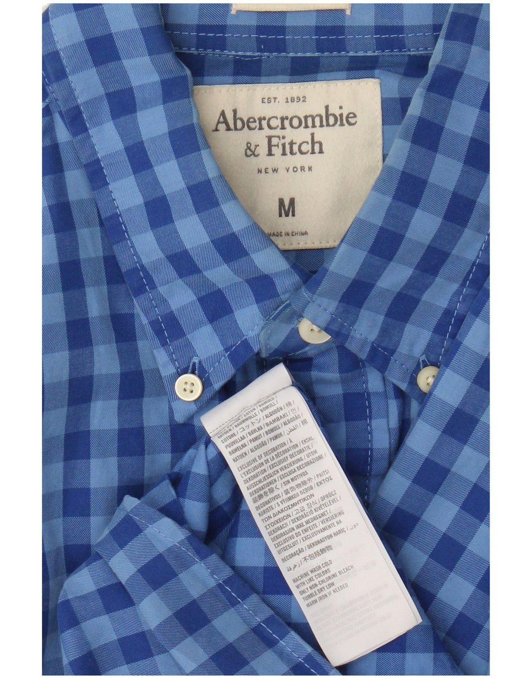 Camisa xadrez masculina Abercrombie & Fitch de algodão xadrez azul médio