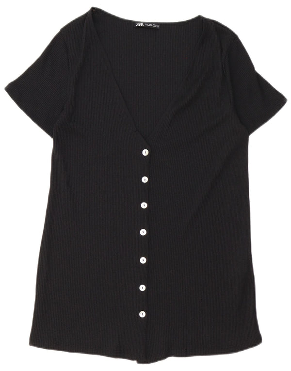Blusa feminina Zara manga curta Reino Unido 10 pequena viscose preta