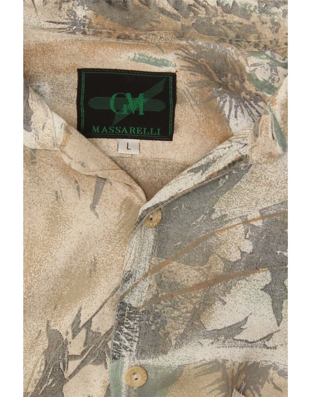 Camisa masculina vintage com padrão abstrato grande multicolorida