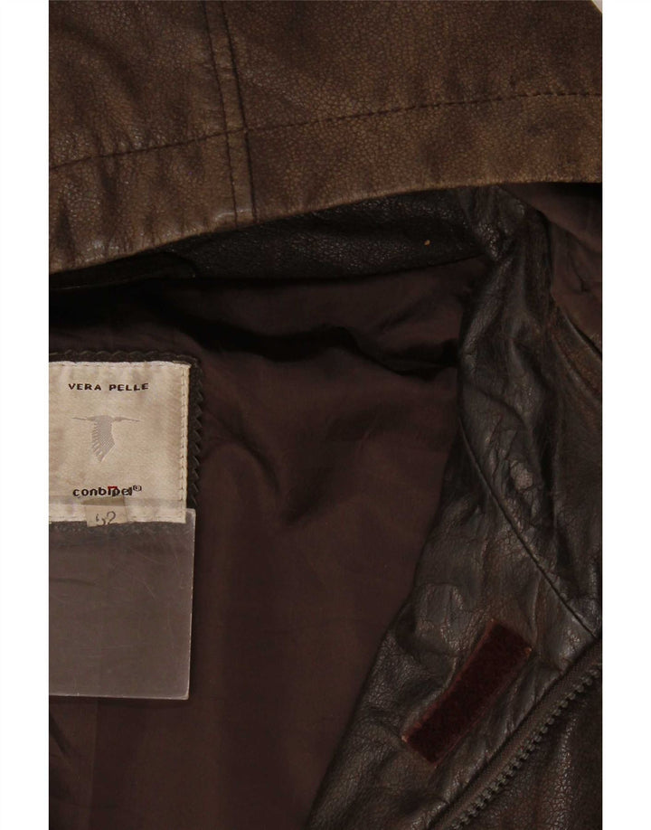 Jaqueta masculina de couro Conbipel com capuz solto IT 52 grande marrom