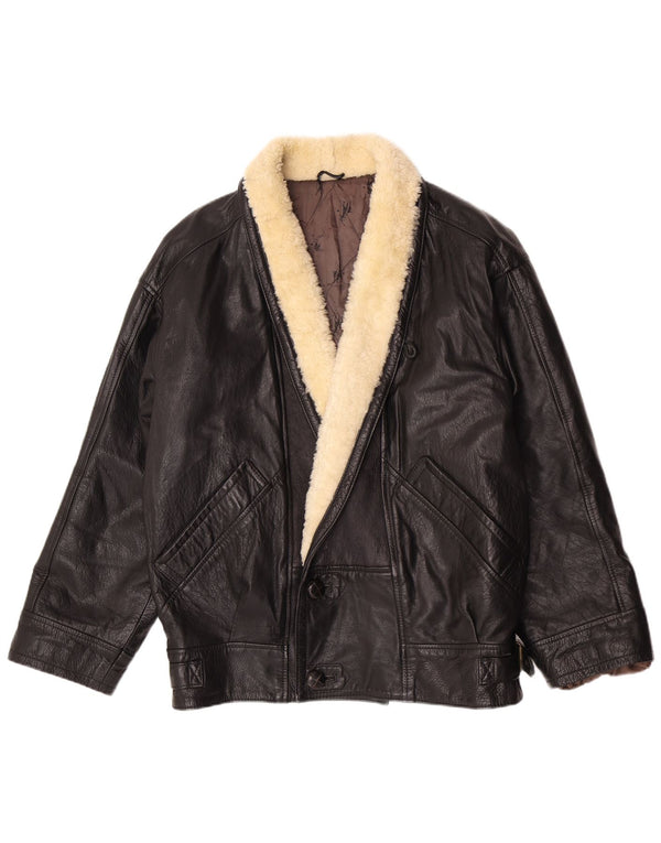 Jaqueta de couro masculina vintage IT 50 Medium Black Colourblock