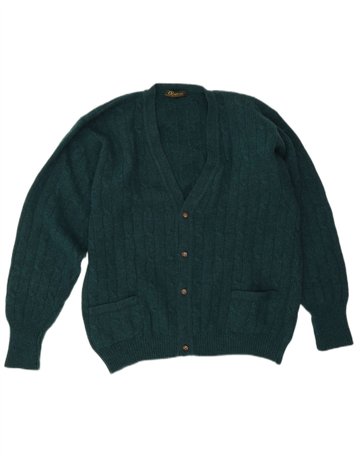 Suéter Cardigan Masculino Vintage IT 50 Lã Verde Médio