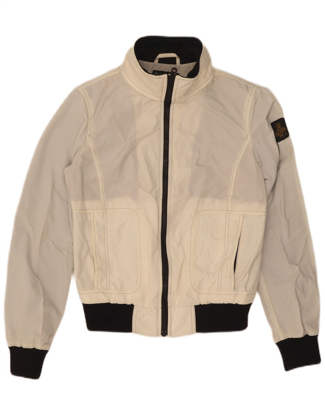 Jaqueta feminina Refrigiwear Cruz Bomber UK 14 grande branco colorblock nylon
