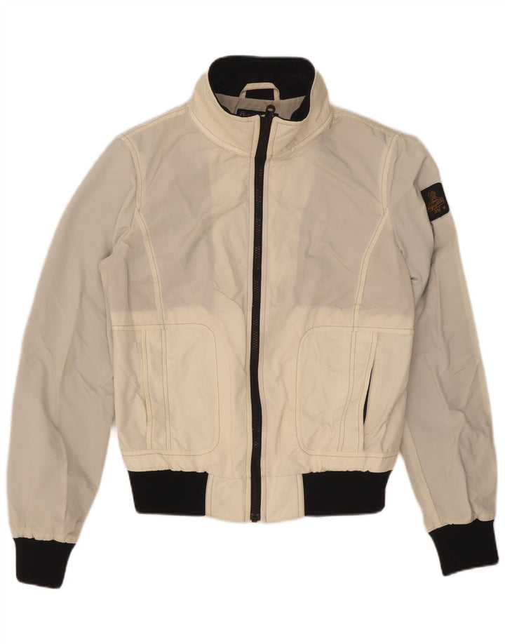 Jaqueta feminina Refrigiwear Cruz Bomber UK 14 grande branco colorblock nylon