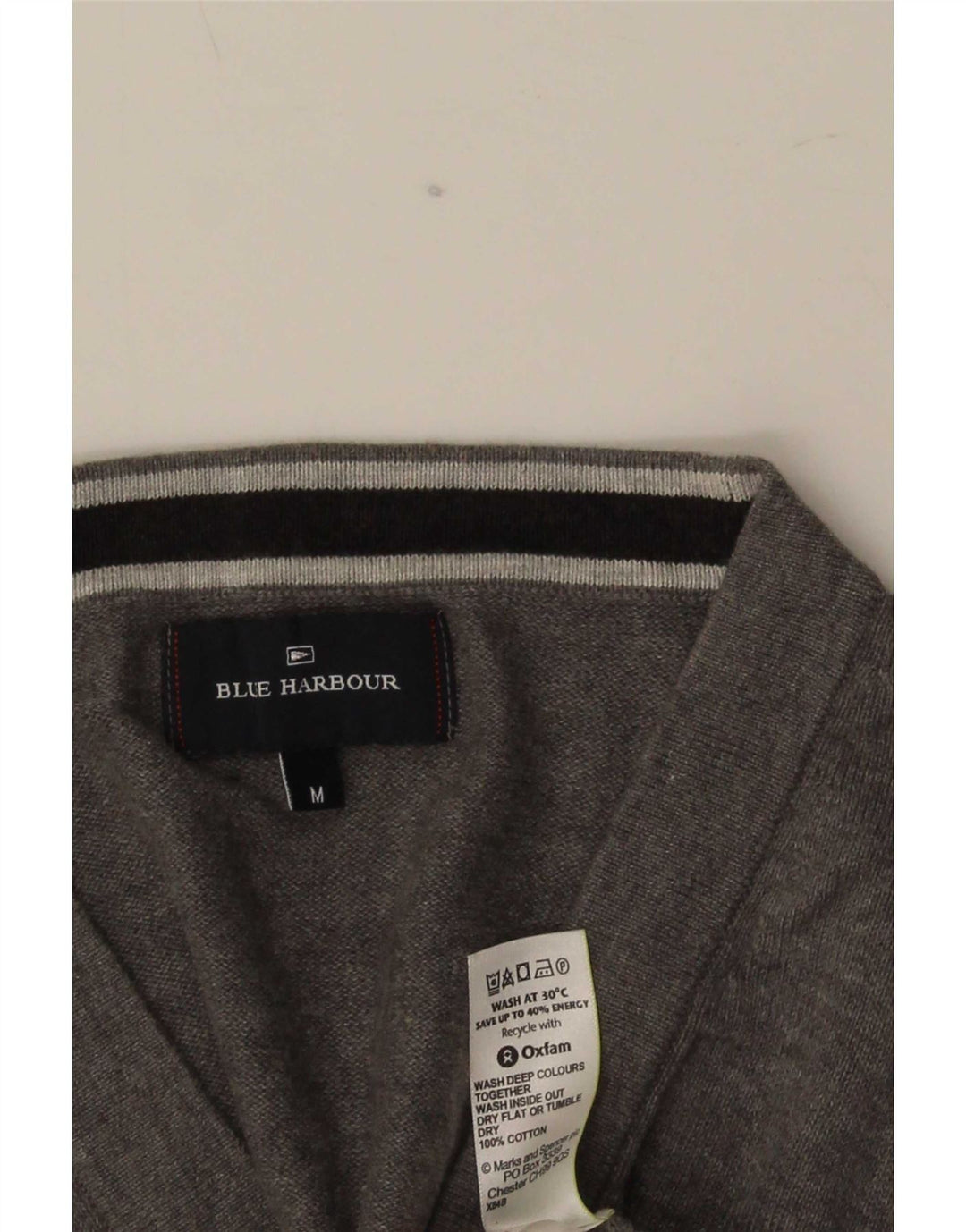 Suéter cardigã masculino Marks & Spencer Blue Harbor algodão cinza médio