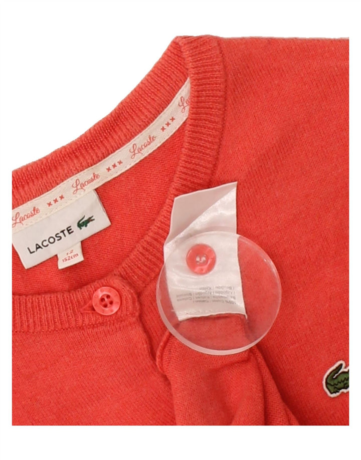 LACOSTE Girls Cardigan Sweater 11-12 Years Orange Cotton Vintage Lacoste and Second-Hand Lacoste from Messina Hembry 