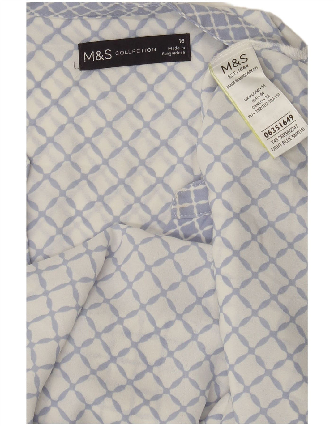 Blusa feminina sem mangas Marks & Spencer Reino Unido 16 grande azul geométrica
