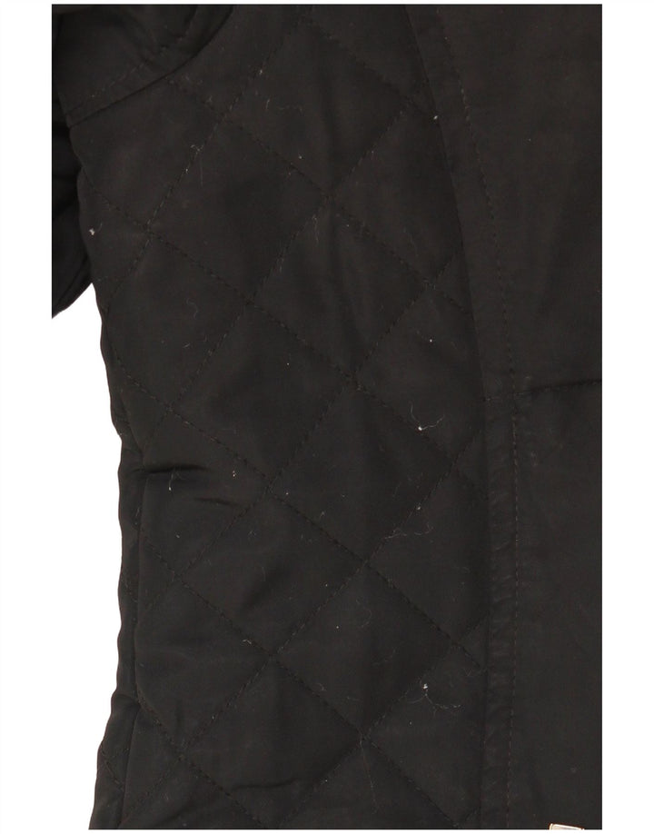Casaco acolchoado com capuz feminino Laura Ashley Reino Unido 12 poliéster preto médio