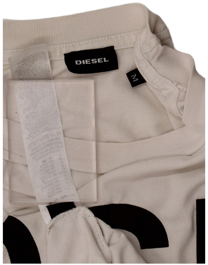 DIESEL Camiseta masculina gráfica Top médio algodão branco