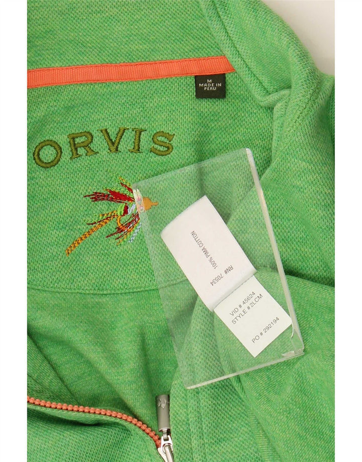 Suéter masculino Orvis com zíper e gola em algodão verde médio
