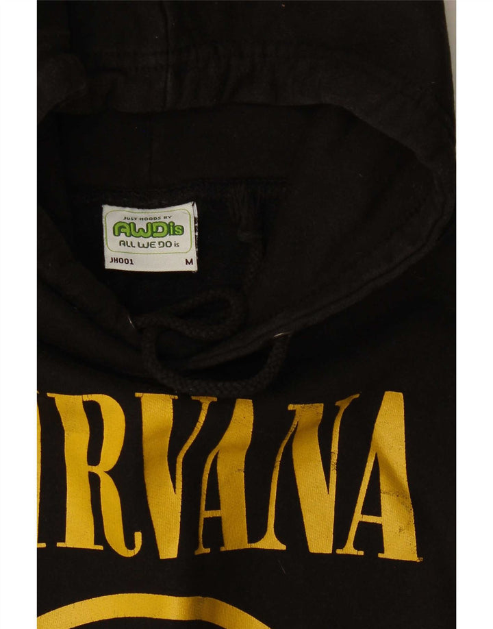 Suéter com capuz gráfico Nirvana masculino vintage médio algodão preto