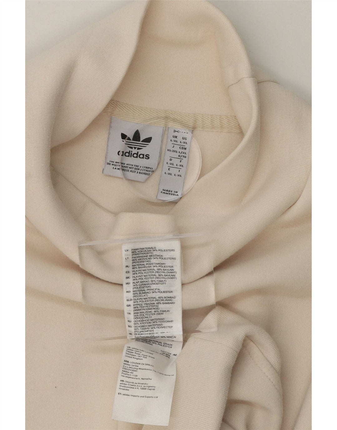 ADIDAS Womens Oversized Sweatshirt Jumper UK 18 XL Off White Cotton Vintage Adidas and Second-Hand Adidas from Messina Hembry 