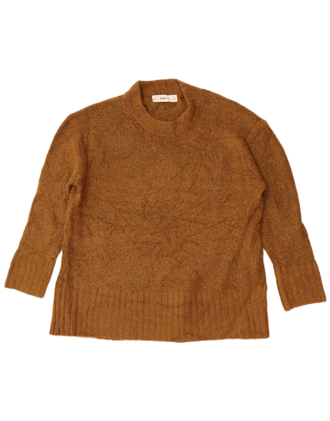 Zara Suéter feminino oversized com gola redonda Reino Unido 10 pequeno cáqui