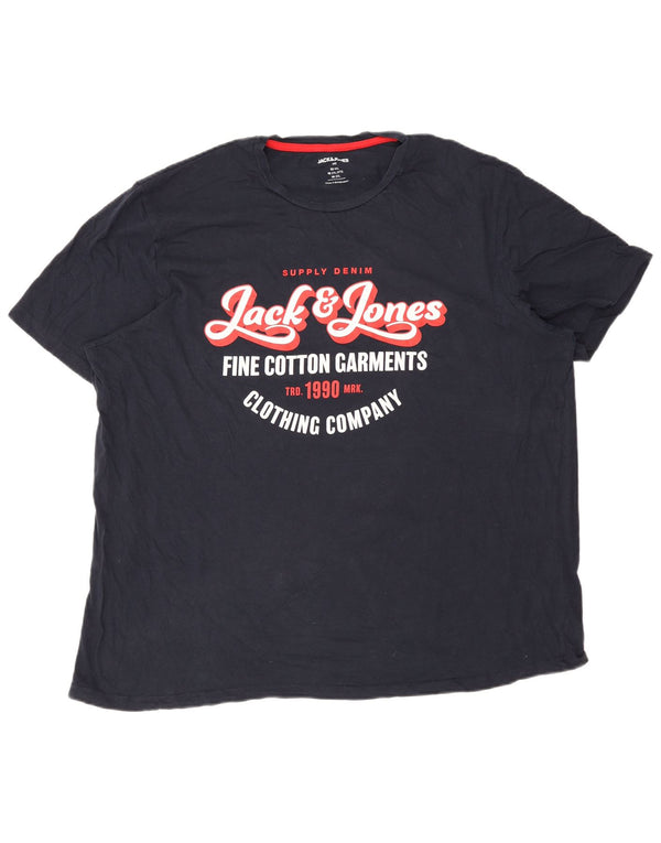 Jack & Jones Mens Graphic T-Shirt Top 2XL Navy Blue Cotton