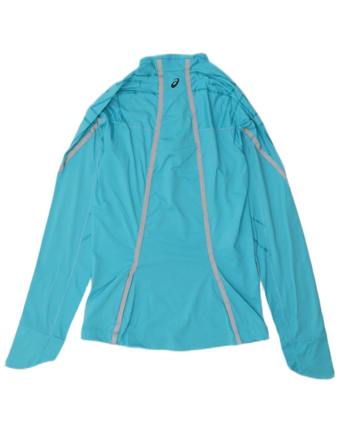 Asics Womens Zip Neck Pullover Treino Top UK 12 Médio Azul Geométrico