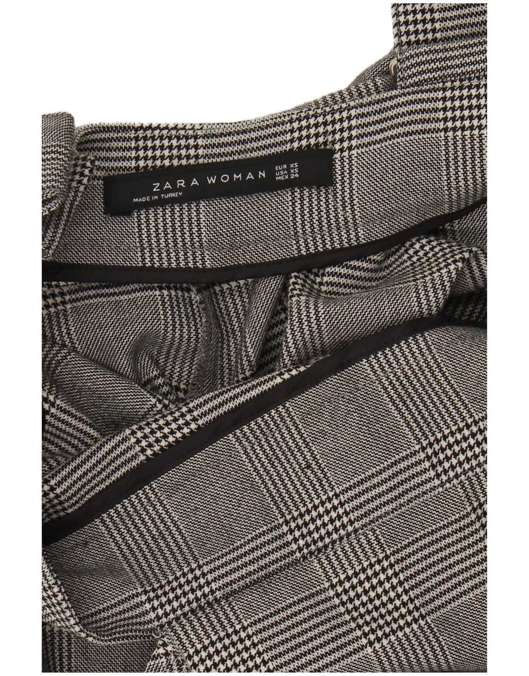 Calça jardineira feminina ZARA com perna larga XS W24 L23 cinza xadrez