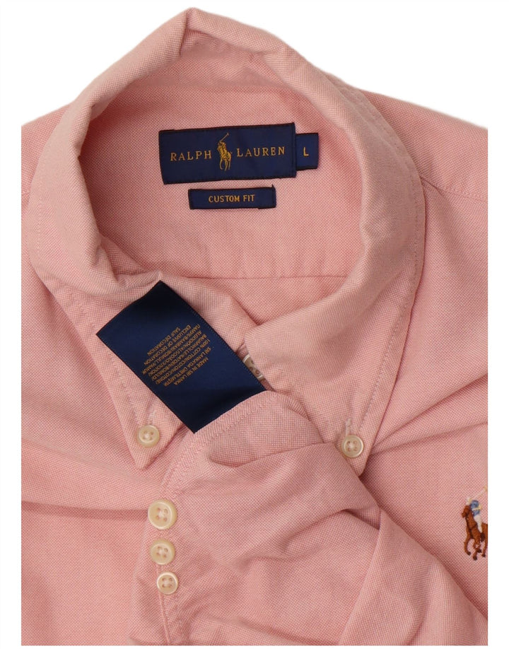 Camisa masculina Ralph Lauren de ajuste personalizado grande algodão rosa