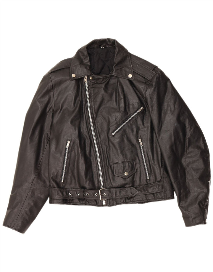 Jaqueta feminina VINTAGE de couro grande para motociclistas Reino Unido 10 couro preto pequeno
