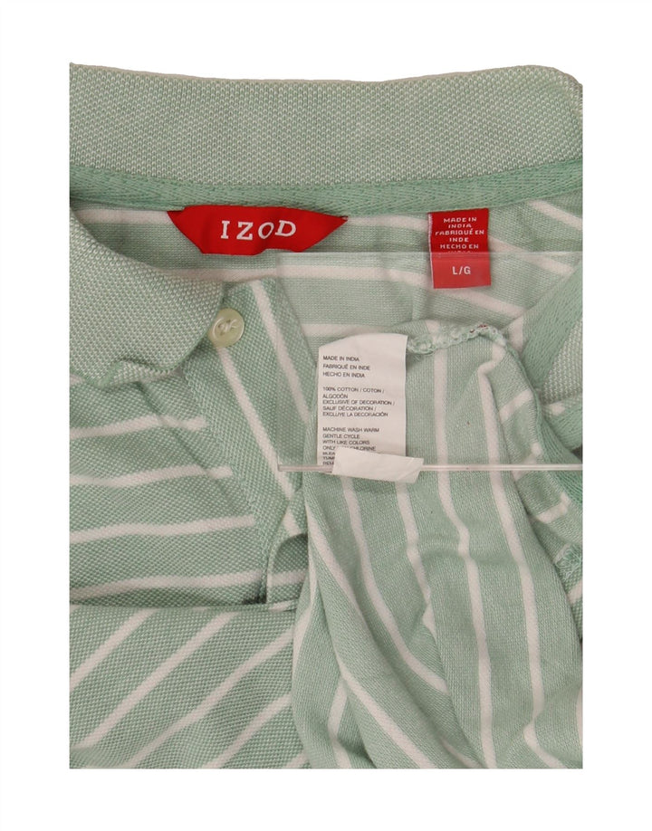 IZOD Mens Polo Shirt Large Green Striped Cotton Vintage Izod and Second-Hand Izod from Messina Hembry 