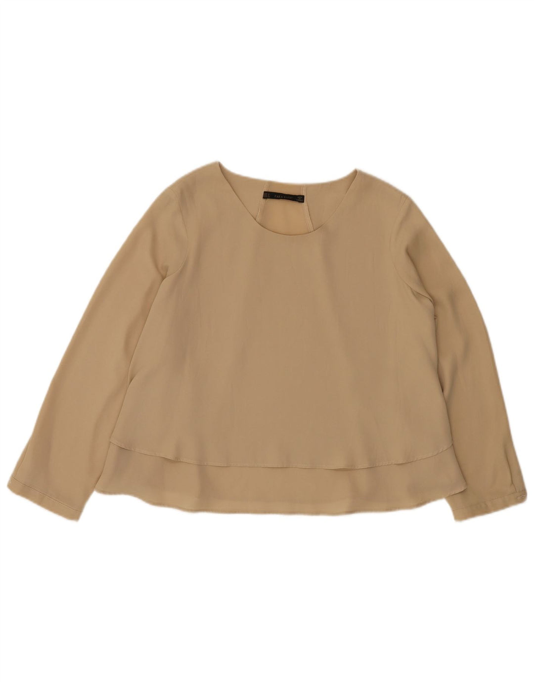 Blusa feminina de manga comprida Zara UK 14 poliéster bege médio