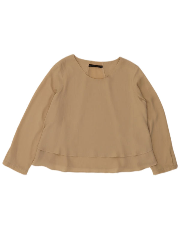 Blusa feminina de manga comprida Zara UK 14 poliéster bege médio