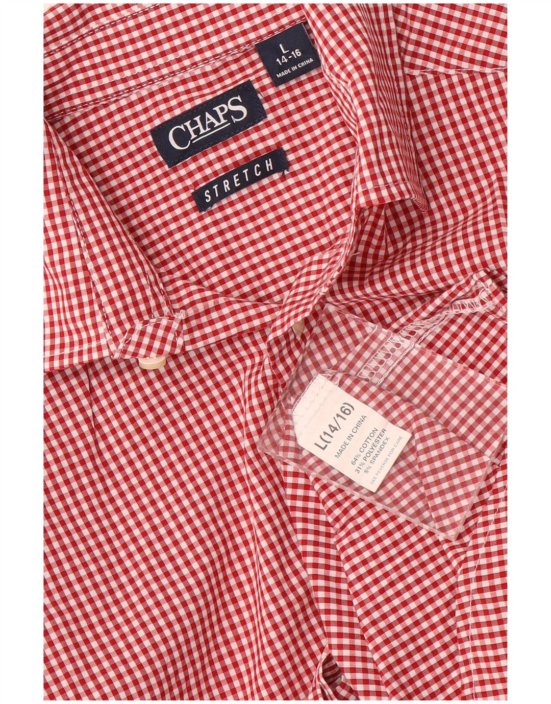 Camisa elástica masculina Chaps 12-13 anos grande algodão guingão vermelho