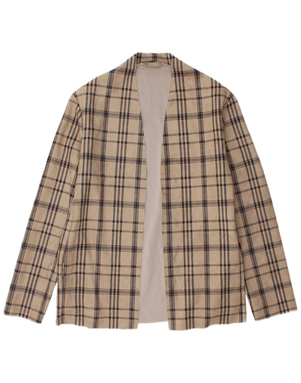 Jaqueta blazer aberta masculina ZARA Reino Unido 40 grande poliéster xadrez bege