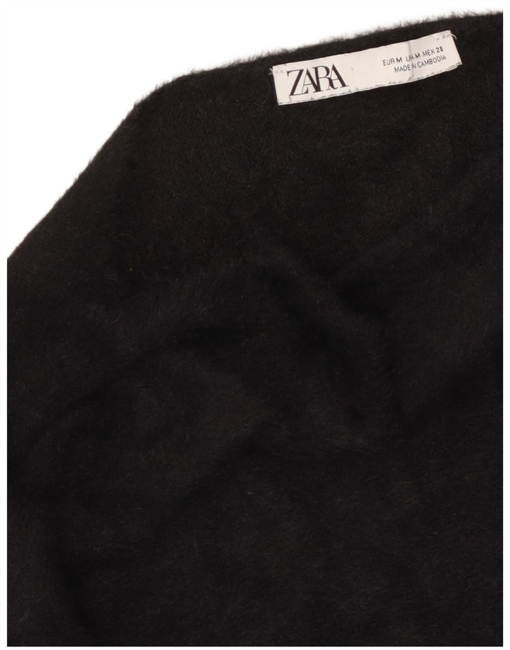 Zara Womens Crop Top Manga Longa Reino Unido 14 Médio Preto