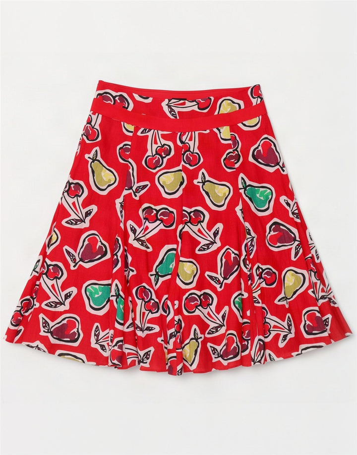 Saia feminina Hobbs com estampa A-Line Reino Unido 12 médio W32 linho vermelho