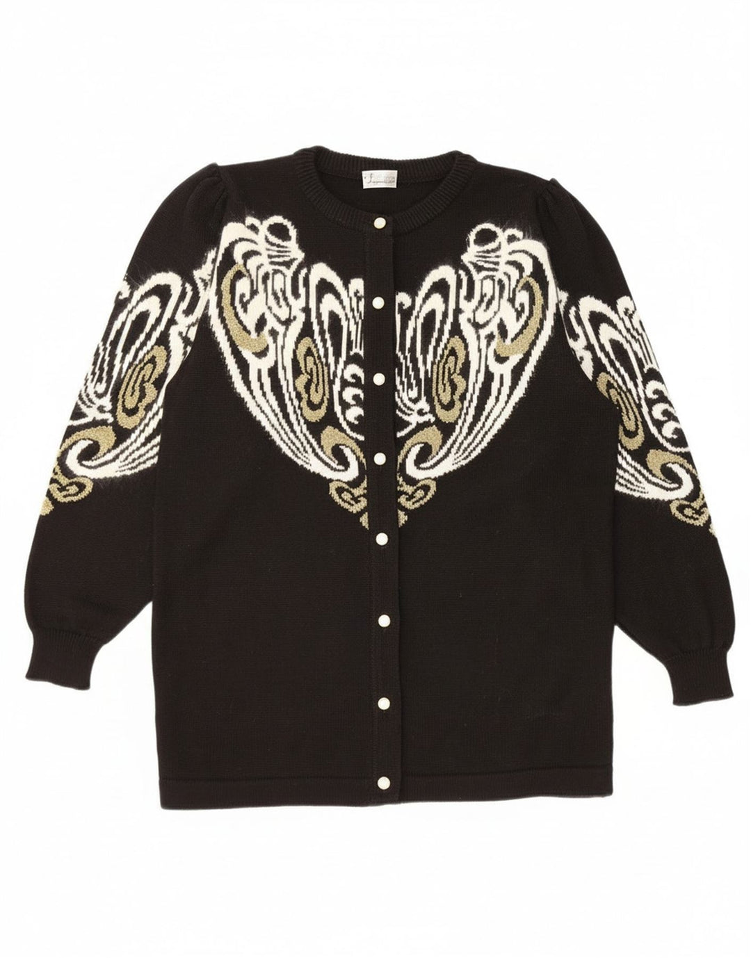 Suéter cardigã feminino vintage UE 38/40 médio preto paisley acrílico