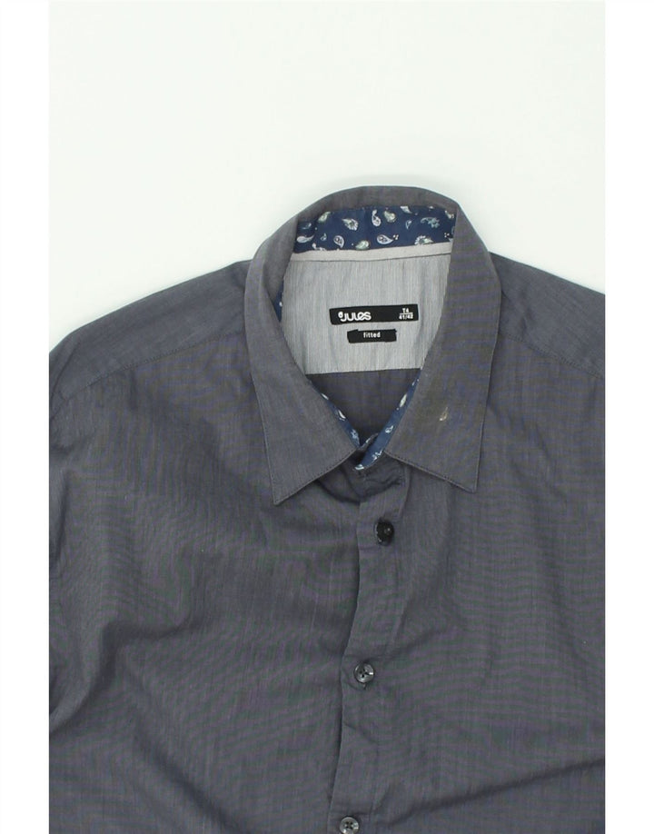 JULES Mens Fitted Shirt Size 41/42 Medium Grey Cotton | Vintage Jules | Thrift | Second-Hand Jules | Used Clothing | Messina Hembry 