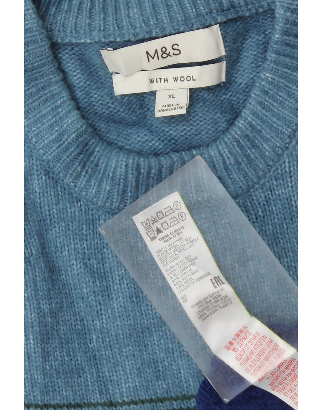 Suéter masculino Marks & Spencer com gola redonda XL listrado multicolorido
