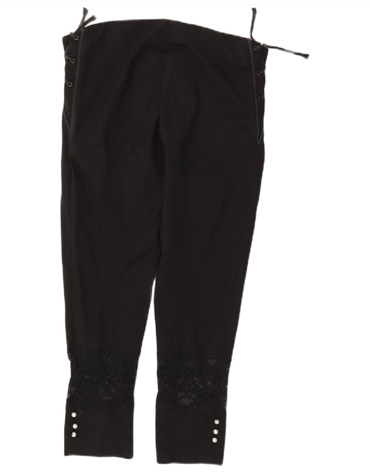 Calças cortadas finas femininas vintage W34 L25 pretas