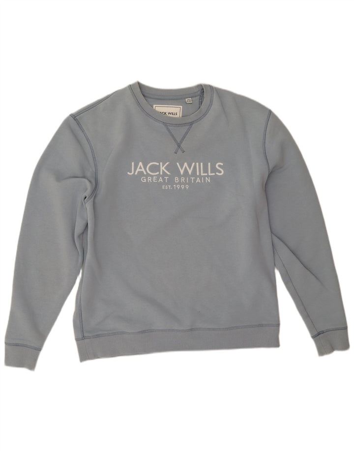 Jack Wills moletom gráfico masculino jumper médio azul algodão