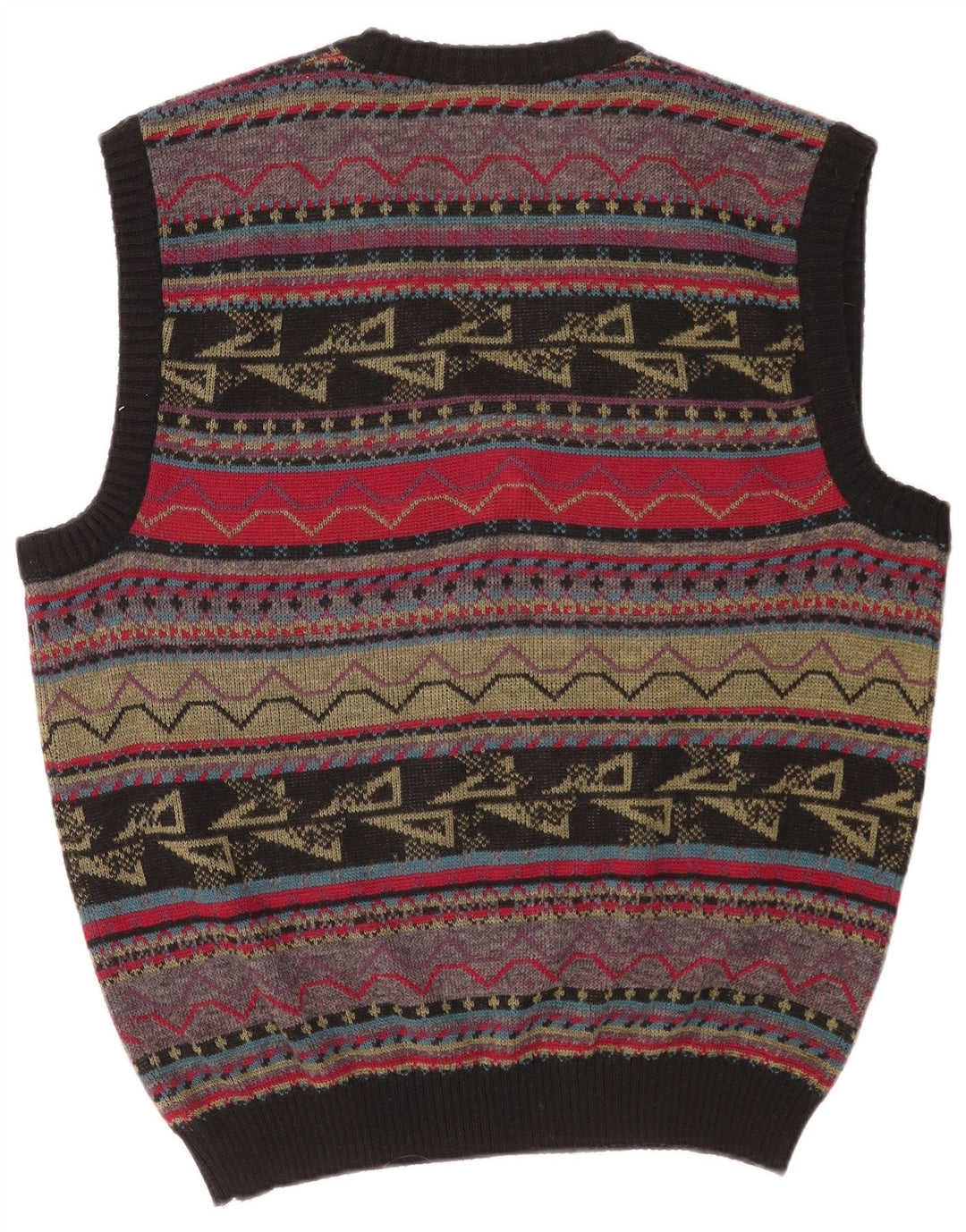 Colete masculino vintage regata grande acrílico geométrico multicolorido