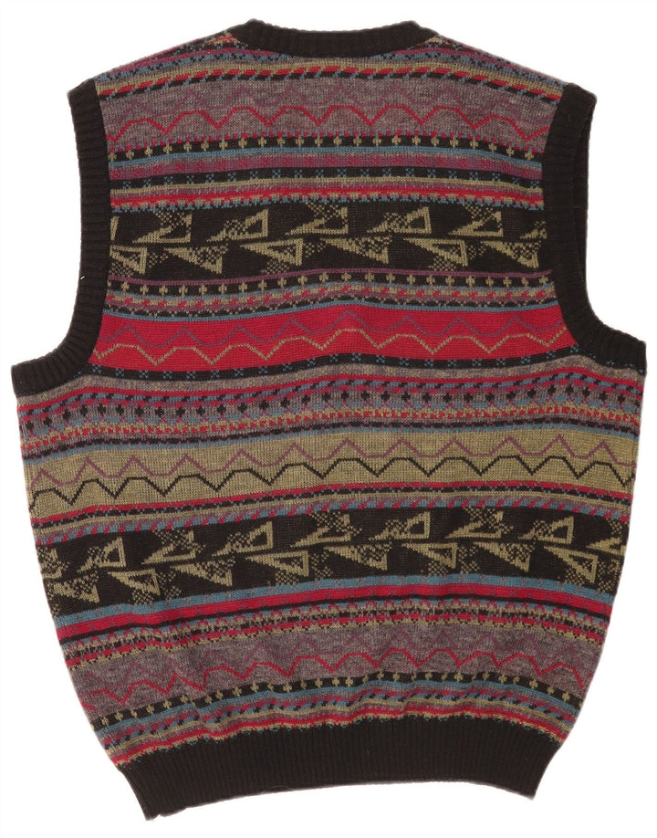 Colete masculino vintage regata grande acrílico geométrico multicolorido