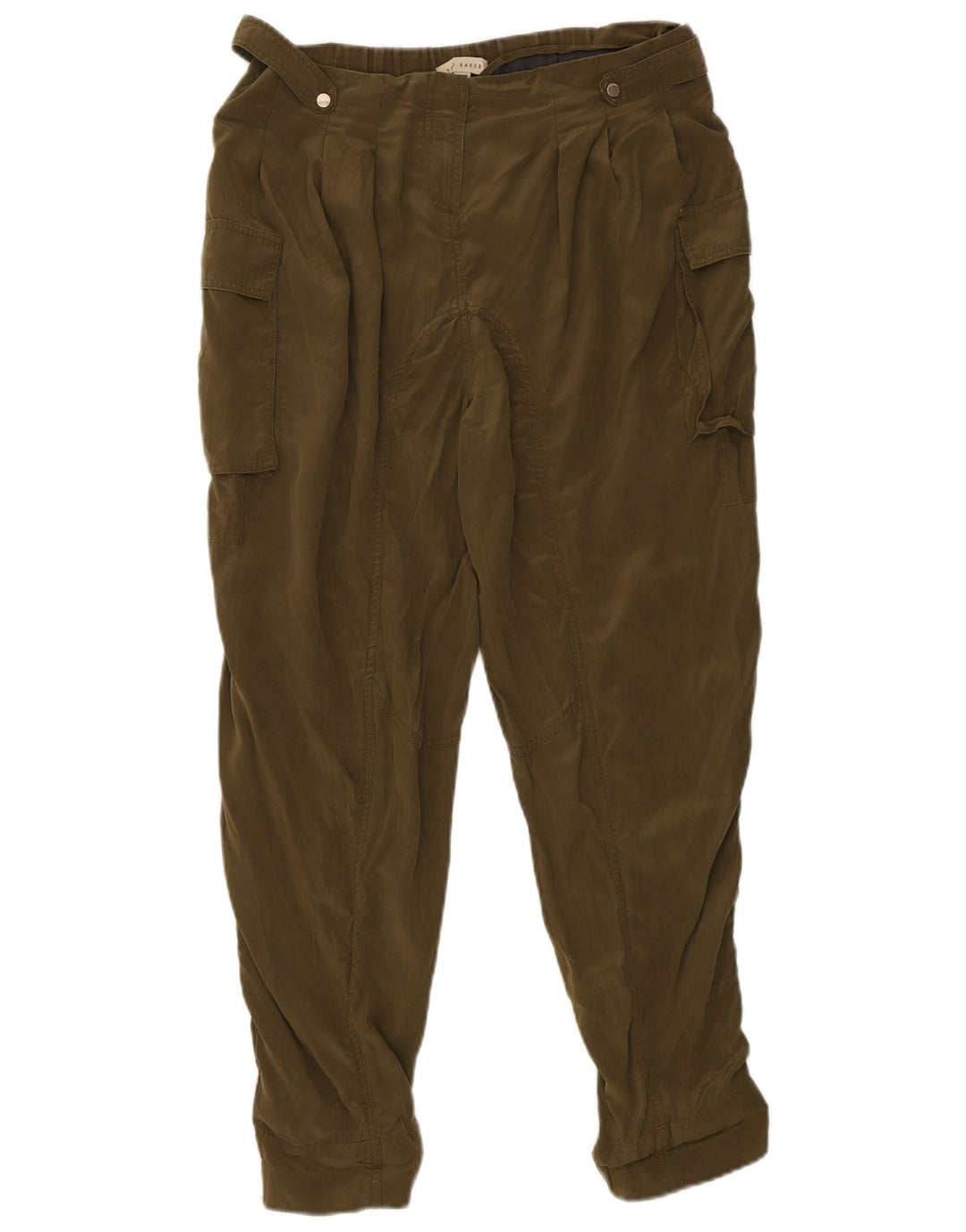 Calça cargo feminina Ted Baker de cintura alta tamanho 3 médio W34 L28 cáqui