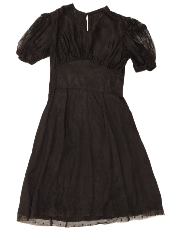Vestido maxi feminino vintage UK 12 médio preto floral
