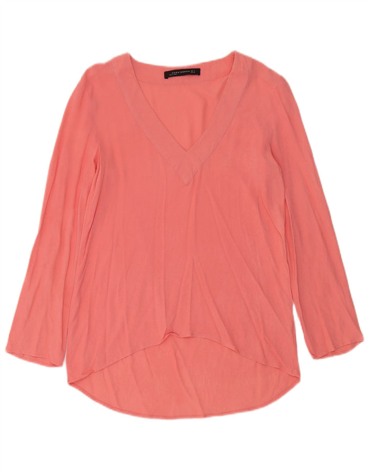 Túnica feminina de manga comprida Zara UK 10 pequena viscose rosa